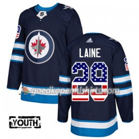 Winnipeg Jets Patrik Laine 29 Adidas 2017-2018 Navy Blauw USA Flag Fashion Authentic Shirt - Kinderen